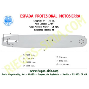 Espada 0.325" 1,6 mm. 33 cm. 024 026 028 MS240 MS260 MS261 MS270 MS271 MS280 120102