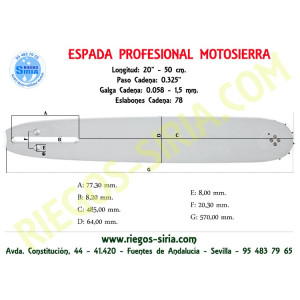 Espada 0.325" 1,5 mm. 50 cm. adap 51 55 234 238 240 257 261 262 340 345 346 350 351 353 357 359 362 435 445 450 455 545 550 5...