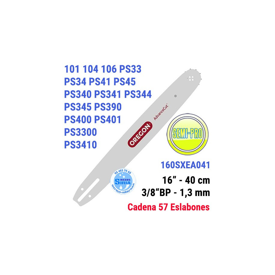 Espada Oregon 160SXEA041 3/8"BP 1,3mm 40cm Dolmar PS33 PS34 PS41 PS45 PS340 PS341 PS344 PS345 PS390 PS400 PS3300 PS3410 120601