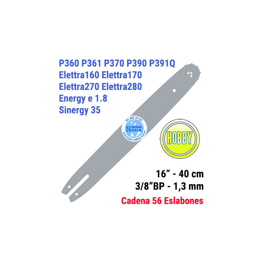 Espada Hobby 3/8"BP 1,3mm 40cm adap P360 P361 P370 P390 P391Q Elettra 160 Elettra 170 Elettra 270 Elettra 280 Sinergy 35 120799