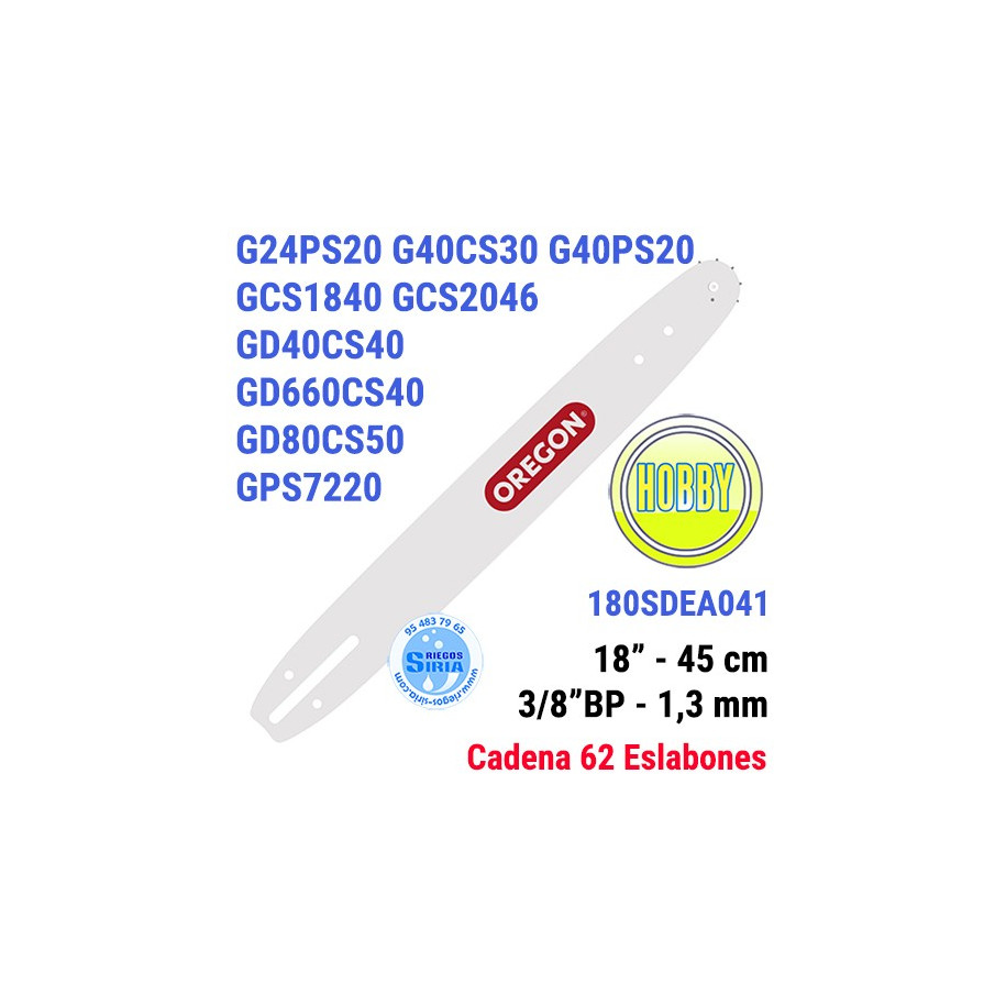 Espada Oregon 180SDEA041 3/8"BP 1,3mm 45cm Greenworks G24PS G40CS G40PS GCS1840 GCS2046 GD40CS40 GD80CS50 GD660CS40 GPS7220 1...