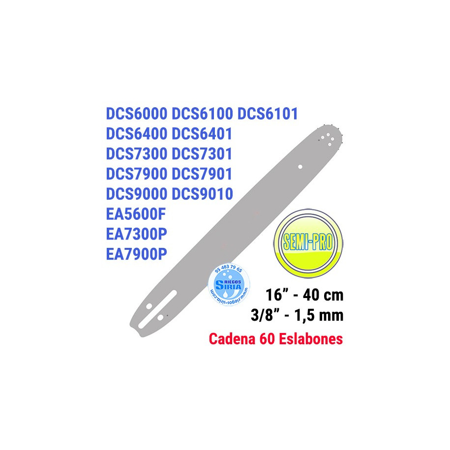 Espada SemiPro 3/8" 1,5mm 40cm adap DCS6100 DCS6101 DCS6400 DCS6401 DCS6421 DCS7300 DCS7301 DCS7900 DCS7901 DCS9000 DCS9010 1...