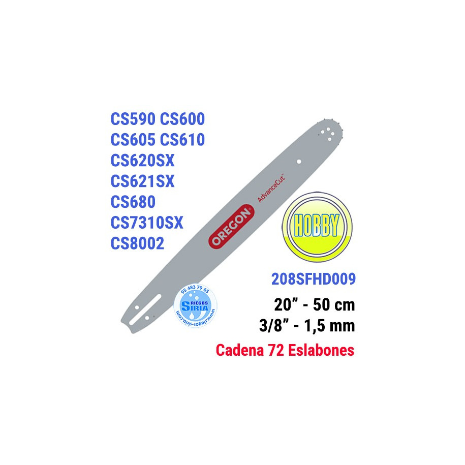 Espada Oregon 208SFHD009 3/8" 1,5mm 50cm Echo CS590 CS600 CS605 CS610 CS620SX CS621SX CS680 CS7310SX CS8002 120644