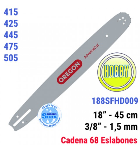 Espada Oregon 188SFHD009 3/8" 1,5mm 45cm Poulan 415 425 445 475 505 120643