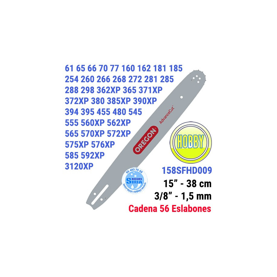 Espada Oregon 158SFHD009 3/8" 1,5mm 38cm Husqvarna 61 66 266 268 288 362 365 371 372 385 390 394 395 455 545 555 560 570 575 ...