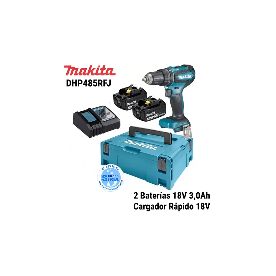 DHP485RFJ Makita Taladro PERCUTOR 18V 50 Nm 2 Baterías 3Ah