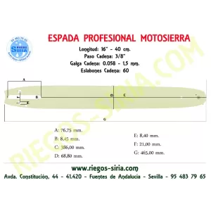 168SLHK095 ESPADA Motosierra OLEO MAC 3/8" 1.5mm 40cm