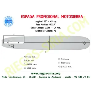 188PXBK095 ESPADA Motosierra ALPINA 0.325" 1,5 mm 45cm