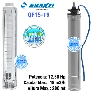 BOMBA de Agua Sumergida Acero INOXIDABLE Shakti QF15-19 12,5 Hp