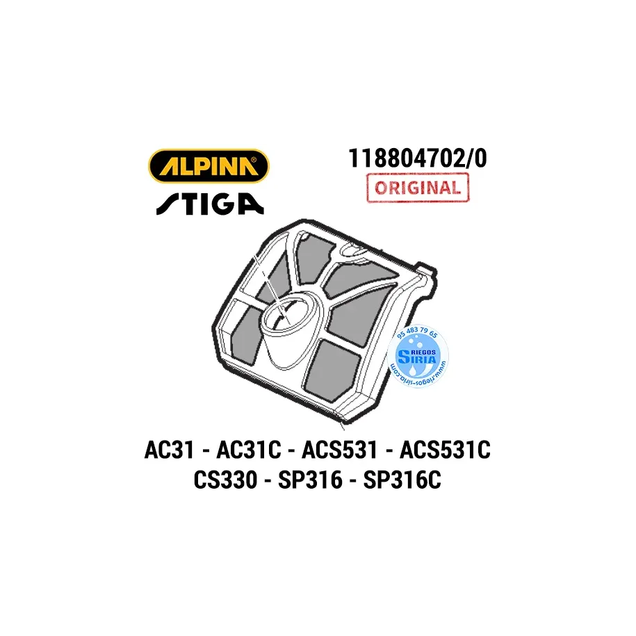 FILTRO de AIRE Alpina AC31 ACS531 Stiga SP316