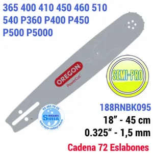 188RNBK095 Oregon BARRA Puntera RECAMBIABLE  0.325" 45cm