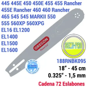 188RNBK095 Oregon BARRA Puntera RECAMBIABLE  0.325" 45cm