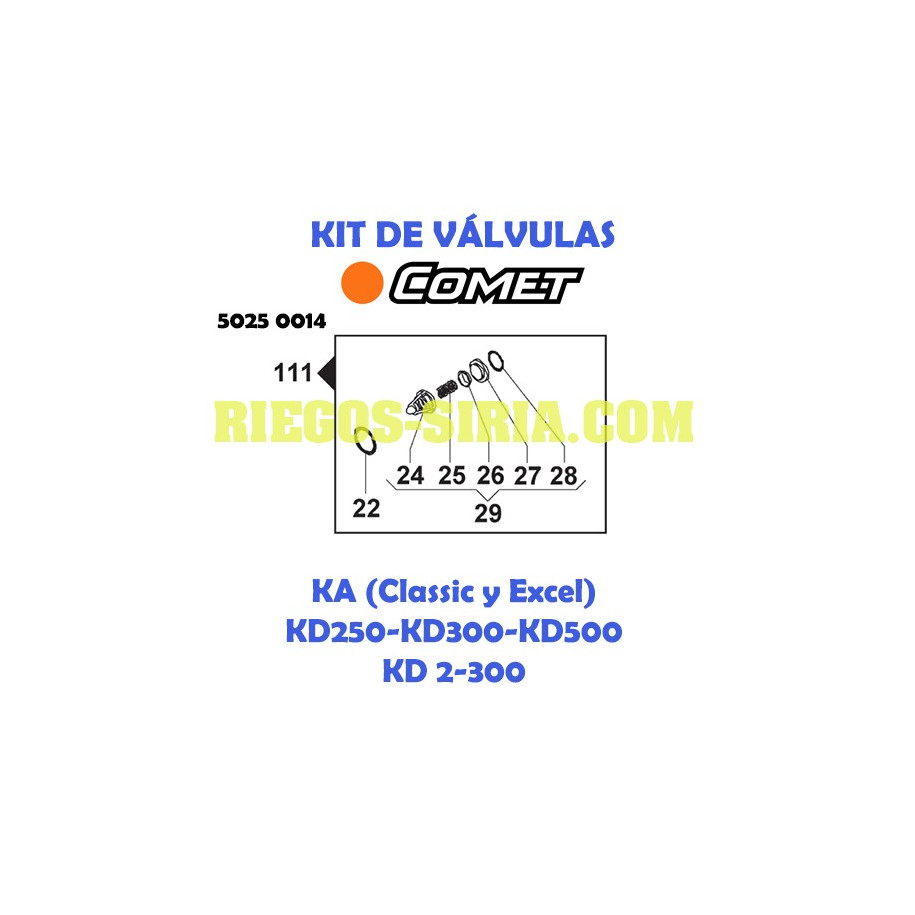 Kit Válvulas Comet KA KD250 KD300 KD500 KD2 300 5025 0014