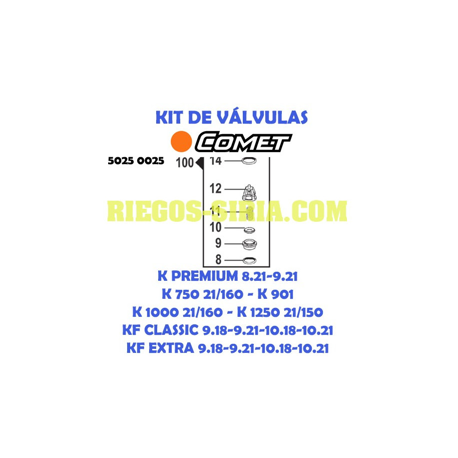 Kit de Válvulas Comet K750 KPREMIUM K901 1000 1250 KF 5025 0025