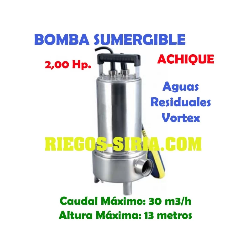 BOMBA Sumergible ACHIQUE Aguas RESIDUALES 2 Hp
